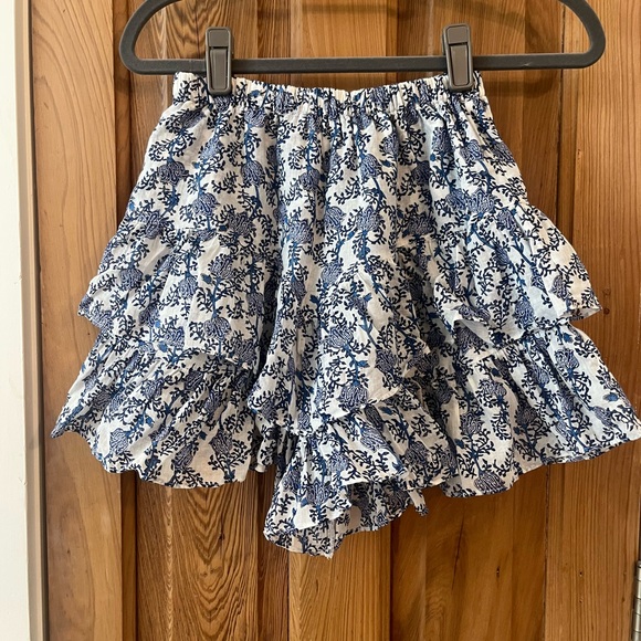 Blue and White Floral Ruffle Skirt